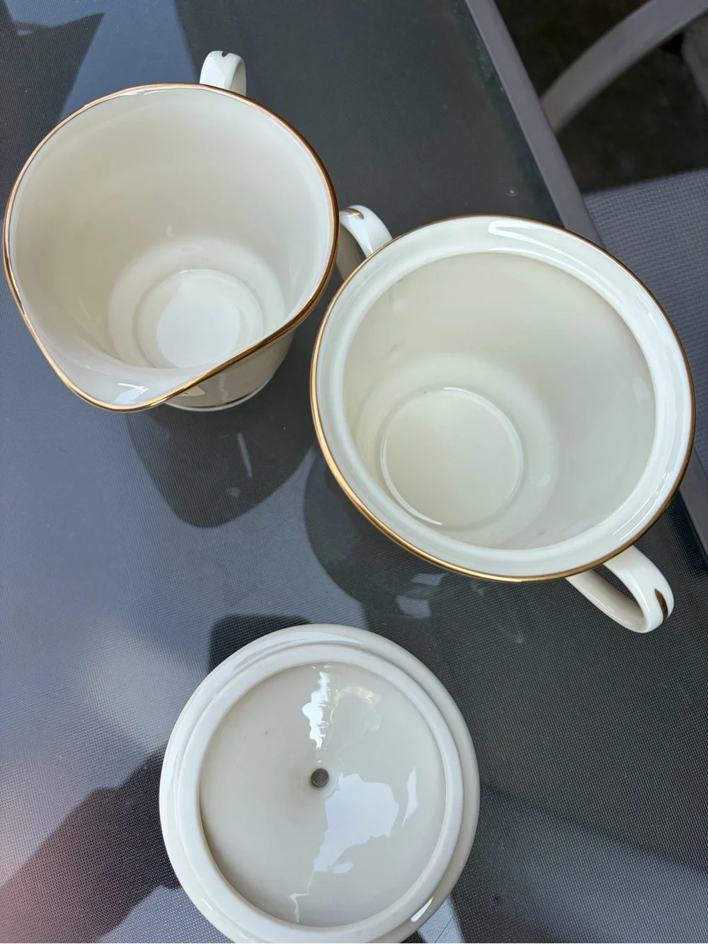 Retired Lenox Hayworth 2010 White Creamer and Covered Sugar Bowl with Gold Trim